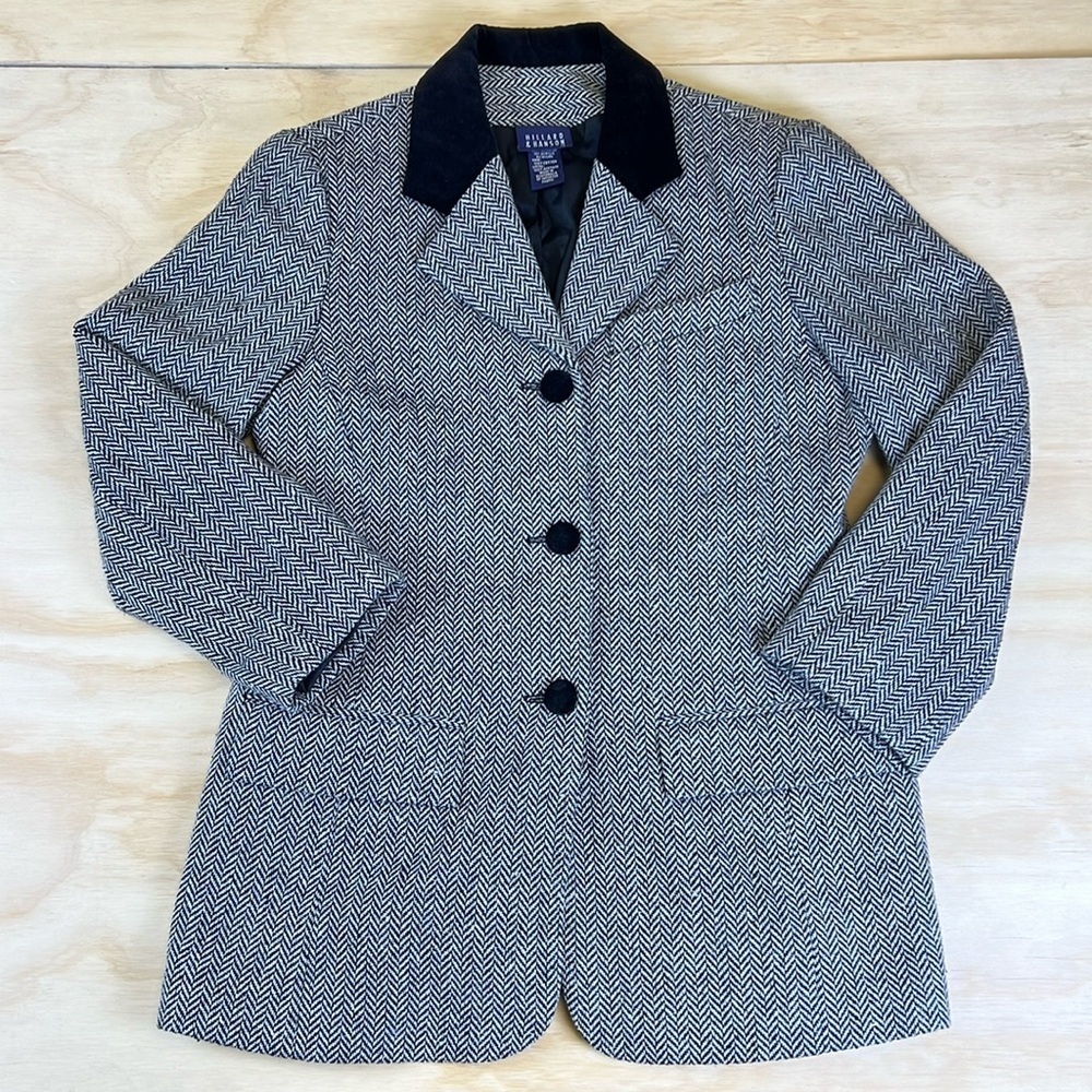 Hillard & Hanson Women’s Black/White Wool Blend Tweed Blazer Jacket Size 4